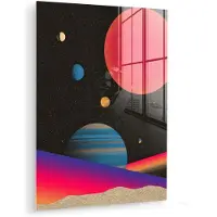 MuchoWow Glasschilderij 90x120 cm - Schilderij acrylglas - Hemel - Planeten - Felgekleurd - Foto op glas - Muurdecoratie woonkamer - Wanddecoratie slaapkamer - Schilderijen