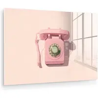 MuchoWow Glasschilderij 120x80 cm - Schilderij acrylglas - Draaischijftelefoon - Retro - Roze - Foto op glas - Muurdecoratie woonkamer - Wanddecoratie slaapkamer - Schilderijen