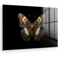 MuchoWow Glasschilderij 90x60 cm - Schilderij acrylglas - Vlinder - Kleurrijk - mozaïekachtig - Foto op glas - Muurdecoratie woonkamer - Wanddecoratie slaapkamer - Schilderijen
