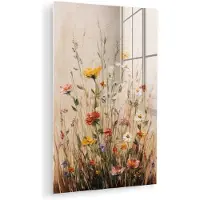 MuchoWow Glasschilderij 120x180 cm - Schilderij acrylglas - Wilde bloemen - Penseelstreken - Rustgevend - Foto op glas - Muurdecoratie woonkamer - Wanddecoratie slaapkamer - Schilderijen