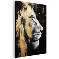 MuchoWow Aluminium schilderij 60x80 cm - Wanddecoratie metaal - Portret - Leeuw - Abstract - Goud - Metalen muurdecoratie woonkamer - Decoratie industrieel - Foto op dibond - Industriële accessoires slaapkamer