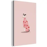 MuchoWow Aluminium schilderij 40x60 cm - Wanddecoratie metaal - Hond - Hartjes - Roze - Metalen muurdecoratie woonkamer - Decoratie industrieel - Foto op dibond - Industriële accessoires slaapkamer