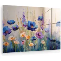 MuchoWow Glasschilderij 180x120 cm - Schilderij acrylglas - Zomers - Wilde bloemen - Penseelstreken - Foto op glas - Muurdecoratie woonkamer - Wanddecoratie slaapkamer - Schilderijen