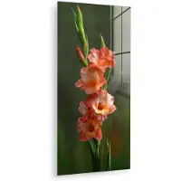 MuchoWow Glasschilderij 80x160 cm - Schilderij acrylglas - Bloem - Gladiolen - Zalmroze - Foto op glas - Muurdecoratie woonkamer - Wanddecoratie slaapkamer - Schilderijen