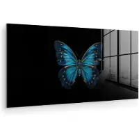 MuchoWow Glasschilderij 80x40 cm - Schilderij acrylglas - Vlinder - Blauw - Contrast - Foto op glas - Muurdecoratie woonkamer - Wanddecoratie slaapkamer - Schilderijen