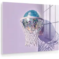 MuchoWow Glasschilderij 160x120 cm - Schilderij acrylglas - Discobal - Basketbalring - Grafisch - Foto op glas - Muurdecoratie woonkamer - Wanddecoratie slaapkamer - Schilderijen