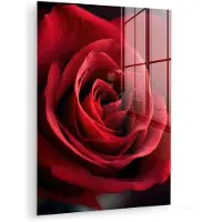 MuchoWow Glasschilderij 90x120 cm - Schilderij acrylglas - Rood - Roos - Romantisch - Foto op glas - Muurdecoratie woonkamer - Wanddecoratie slaapkamer - Schilderijen