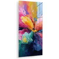 MuchoWow Glasschilderij 60x120 cm - Schilderij acrylglas - Bloemexplosie - Veelkleurig - Bewegend - Foto op glas - Muurdecoratie woonkamer - Wanddecoratie slaapkamer - Schilderijen