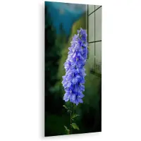 MuchoWow Glasschilderij 80x160 cm - Schilderij acrylglas - Bloemen - Blauw - Dennenboom - Foto op glas - Muurdecoratie woonkamer - Wanddecoratie slaapkamer - Schilderijen