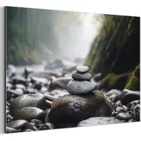 MuchoWow Aluminium schilderij 180x120 cm - Wanddecoratie metaal - Stenen - Stapel - Natuur - Metalen muurdecoratie woonkamer - Decoratie industrieel - Foto op dibond - Industriële accessoires slaapkamer