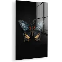 MuchoWow Glasschilderij 120x180 cm - Schilderij acrylglas - Vlinder - Metaalachtig - Geometrisch patroon - Foto op glas - Muurdecoratie woonkamer - Wanddecoratie slaapkamer - Schilderijen