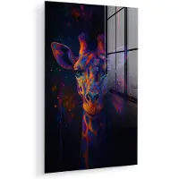MuchoWow Glasschilderij 20x30 cm - Schilderij acrylglas - Giraffe - Gekleurd - Verfspatten - Foto op glas - Muurdecoratie woonkamer - Wanddecoratie slaapkamer - Schilderijen