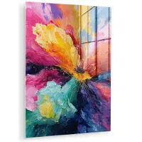 MuchoWow Glasschilderij 120x160 cm - Schilderij acrylglas - Bloemexplosie - Veelkleurig - Bewegend - Foto op glas - Muurdecoratie woonkamer - Wanddecoratie slaapkamer - Schilderijen