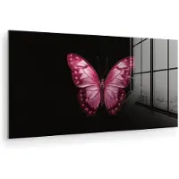 MuchoWow Glasschilderij 120x60 cm - Schilderij acrylglas - Vlinder - Fuchsia - Grafisch - Foto op glas - Muurdecoratie woonkamer - Wanddecoratie slaapkamer - Schilderijen