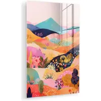MuchoWow Glasschilderij 60x90 cm - Schilderij acrylglas - Golvende heuvels - Abstracte planten - Dromerig - Foto op glas - Muurdecoratie woonkamer - Wanddecoratie slaapkamer - Schilderijen