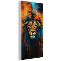 MuchoWow Aluminium schilderij 40x80 cm - Wanddecoratie metaal - Schilderij - Leeuwenkop - Oranje - Metalen muurdecoratie woonkamer - Decoratie industrieel - Foto op dibond - Industriële accessoires slaapkamer