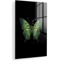MuchoWow Glasschilderij 120x180 cm - Schilderij acrylglas - Vlinder - Groen - Diepte - Foto op glas - Muurdecoratie woonkamer - Wanddecoratie slaapkamer - Schilderijen