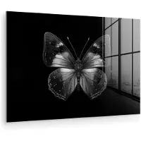 MuchoWow Glasschilderij 180x120 cm - Schilderij acrylglas - Vlinder - Grijs - Mysterieus - Foto op glas - Muurdecoratie woonkamer - Wanddecoratie slaapkamer - Schilderijen