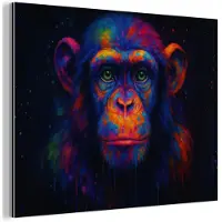 MuchoWow Aluminium schilderij 160x120 cm - Wanddecoratie metaal - Kleurrijk - Aap - Abstract - Metalen muurdecoratie woonkamer - Decoratie industrieel - Foto op dibond - Industriële accessoires slaapkamer