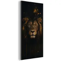 MuchoWow Aluminium schilderij 20x40 cm - Wanddecoratie metaal - Leeuw - Goud - Druppels - Metalen muurdecoratie woonkamer - Decoratie industrieel - Foto op dibond - Industriële accessoires slaapkamer