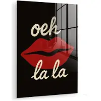 MuchoWow Glasschilderij 90x120 cm - Schilderij acrylglas - Lip - Rood - Quote - Foto op glas - Muurdecoratie woonkamer - Wanddecoratie slaapkamer - Schilderijen