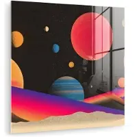 MuchoWow Glasschilderij 90x90 cm - Schilderij acrylglas - Hemel - Planeten - Felgekleurd - Foto op glas - Muurdecoratie woonkamer - Wanddecoratie slaapkamer - Schilderijen