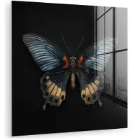 MuchoWow Glasschilderij 90x90 cm - Schilderij acrylglas - Vlinder - Metaalachtig - Geometrisch patroon - Foto op glas - Muurdecoratie woonkamer - Wanddecoratie slaapkamer - Schilderijen