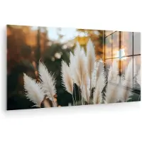 MuchoWow Glasschilderij 120x60 cm - Schilderij acrylglas - Pampasgras - Pluimen - Sierlijk - Foto op glas - Muurdecoratie woonkamer - Wanddecoratie slaapkamer - Schilderijen