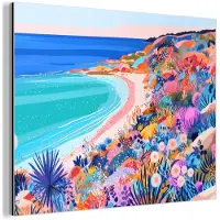 MuchoWow Aluminium schilderij 80x60 cm - Wanddecoratie metaal - Bloemenweide - Zee - Zomers - Metalen muurdecoratie woonkamer - Decoratie industrieel - Foto op dibond - Industriële accessoires slaapkamer