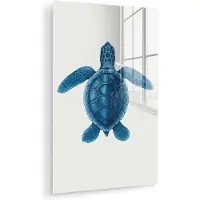 MuchoWow Glasschilderij 100x150 cm - Schilderij acrylglas - Schildpad - Blauw - Schild - Foto op glas - Muurdecoratie woonkamer - Wanddecoratie slaapkamer - Schilderijen