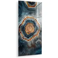 MuchoWow Glasschilderij 40x80 cm - Schilderij acrylglas - Cirkel - Ringen - Steen - Tinten - Foto op glas - Muurdecoratie woonkamer - Wanddecoratie slaapkamer - Schilderijen