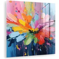 MuchoWow Glasschilderij 90x90 cm - Schilderij acrylglas - Kleuruitbarsting - Expressieve sfeer - Bloem - Foto op glas - Muurdecoratie woonkamer - Wanddecoratie slaapkamer - Schilderijen