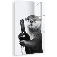 MuchoWow Glasschilderij 120x180 cm - Schilderij acrylglas - Wijnfles - Otter - Zwart - Foto op glas - Muurdecoratie woonkamer - Wanddecoratie slaapkamer - Schilderijen