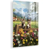MuchoWow Glasschilderij 60x90 cm - Schilderij acrylglas - Ezels - Bloemen - Zomers - Foto op glas - Muurdecoratie woonkamer - Wanddecoratie slaapkamer - Schilderijen