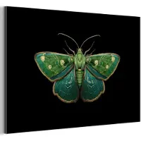 MuchoWow Aluminium schilderij 90x60 cm - Wanddecoratie metaal - Mot - Levendig - Groen - Metalen muurdecoratie woonkamer - Decoratie industrieel - Foto op dibond - Industriële accessoires slaapkamer