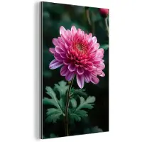 MuchoWow Aluminium schilderij 80x120 cm - Wanddecoratie metaal - Blad - Chrysant - Roze - Schaduw - Metalen muurdecoratie woonkamer - Decoratie industrieel - Foto op dibond - Industriële accessoires slaapkamer