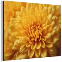MuchoWow Aluminium schilderij 160x120 cm - Wanddecoratie metaal - Geel - Chrysant - Zachtheid - Metalen muurdecoratie woonkamer - Decoratie industrieel - Foto op dibond - Industriële accessoires slaapkamer
