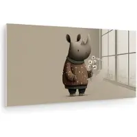 MuchoWow Glasschilderij 160x80 cm - Schilderij acrylglas - Neushoorn - Witte bloemen - Lief - Foto op glas - Muurdecoratie woonkamer - Wanddecoratie slaapkamer - Schilderijen
