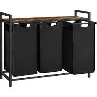 Vasagle Wasmand met 3 vakken, Vintage Bruin + Zwart / 92,5 x 33 x 71 cm (L x B x H)