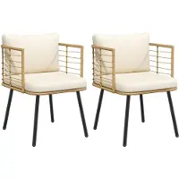 vidaXL Tuinstoelen 2 st met kussens poly rattan naturel