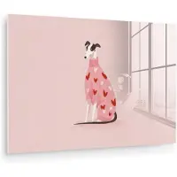 MuchoWow Glasschilderij 180x120 cm - Schilderij acrylglas - Hond - Hartjes - Roze - Foto op glas - Muurdecoratie woonkamer - Wanddecoratie slaapkamer - Schilderijen