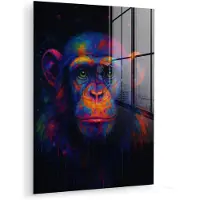 MuchoWow Glasschilderij 120x160 cm - Schilderij acrylglas - Kleurrijk - Aap - Abstract - Foto op glas - Muurdecoratie woonkamer - Wanddecoratie slaapkamer - Schilderijen