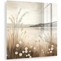 MuchoWow Glasschilderij 20x20 cm - Schilderij acrylglas - Meer - Water - Natuur - Beige - Foto op glas - Muurdecoratie woonkamer - Wanddecoratie slaapkamer - Schilderijen