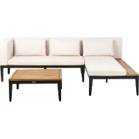 Beliani BRACCIANO - Loungeset 3-zits - Lichtbeige - Links - Acaciahout