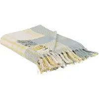 Beliani Plafond, Deken katoen geel / donkergroen 125 x 150 cm geruit patroon BETALI (125 x 150 cm)