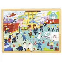 Viga Toys Houten Puzzel met Onderlegger - Brandweer 48 Stukjes