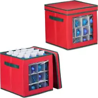 Relaxdays kerstballen opbergbox - set van 2 - met elk 32 vakken - 33 x 32 x 32 cm - vlies