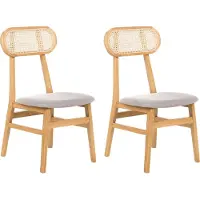 Beliani FALLON - Eetkamerstoel set van 2 - Lichtbruin/Lichtgrijs - Rubberhout
