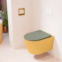 Mondiaz LAVIE hangend toilet single fire rimless diepspoel Ocher, Toiletzitting met quick-release & softclose Army