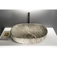 Sapho Rondane keramische waskom 60x42cm bruin marmer